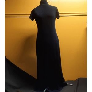 VTG. Y2K Dynamite Navy blue  semi sheer cap sleeve mock neck maxi dress Medium
